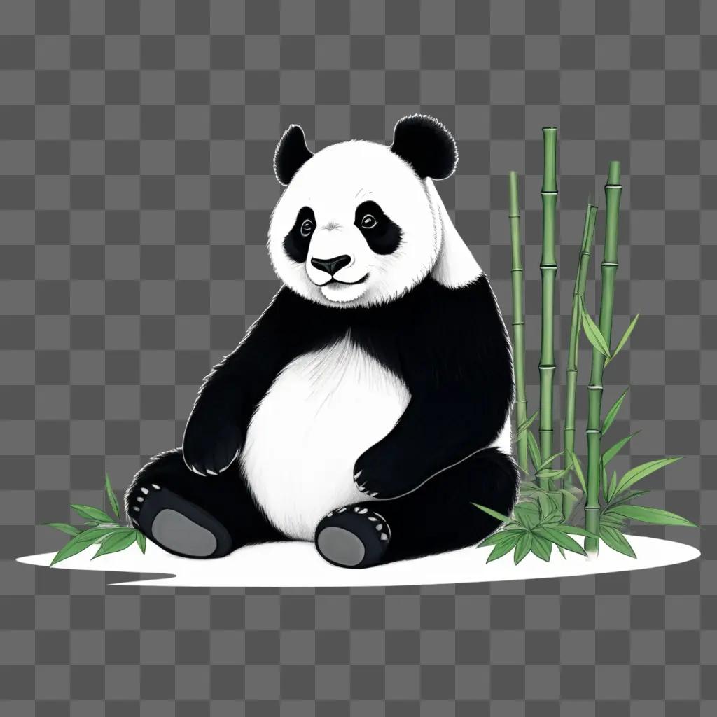 Sketch of a cute panda bear sitting on the grass