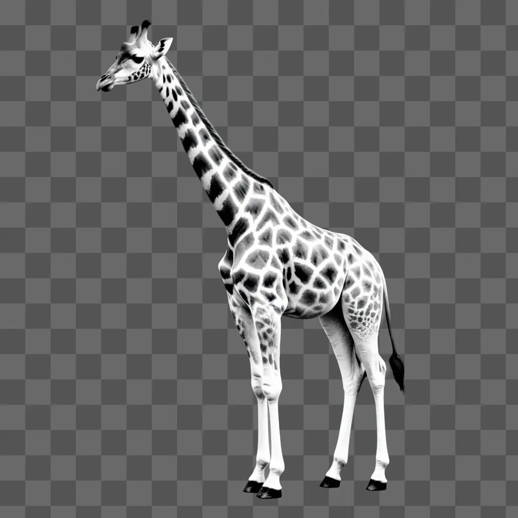 Sketch of a giraffe in the foreground with a dark background