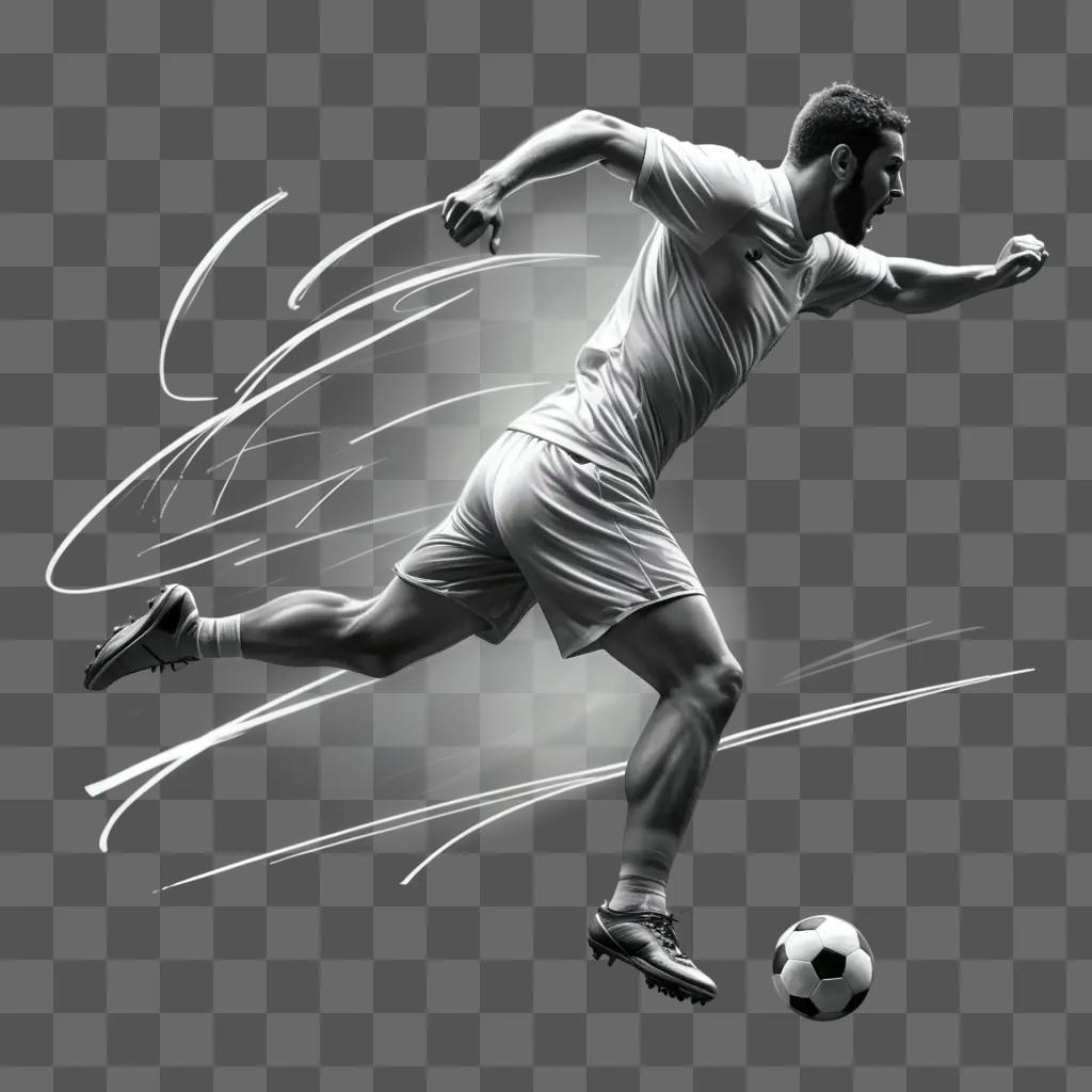 空中でサッカーボールを描く男のスケッチ