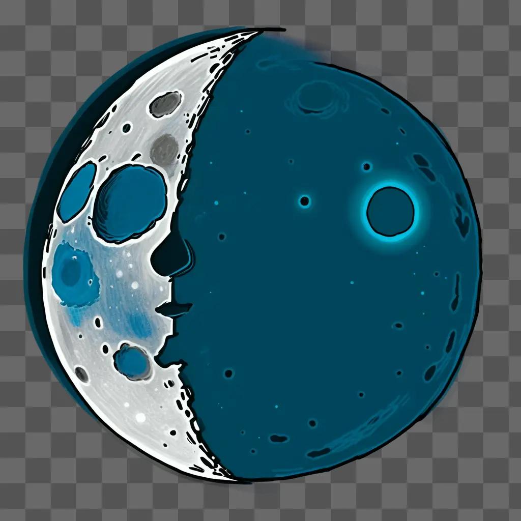 Sketch of a moon drawing in a blue background