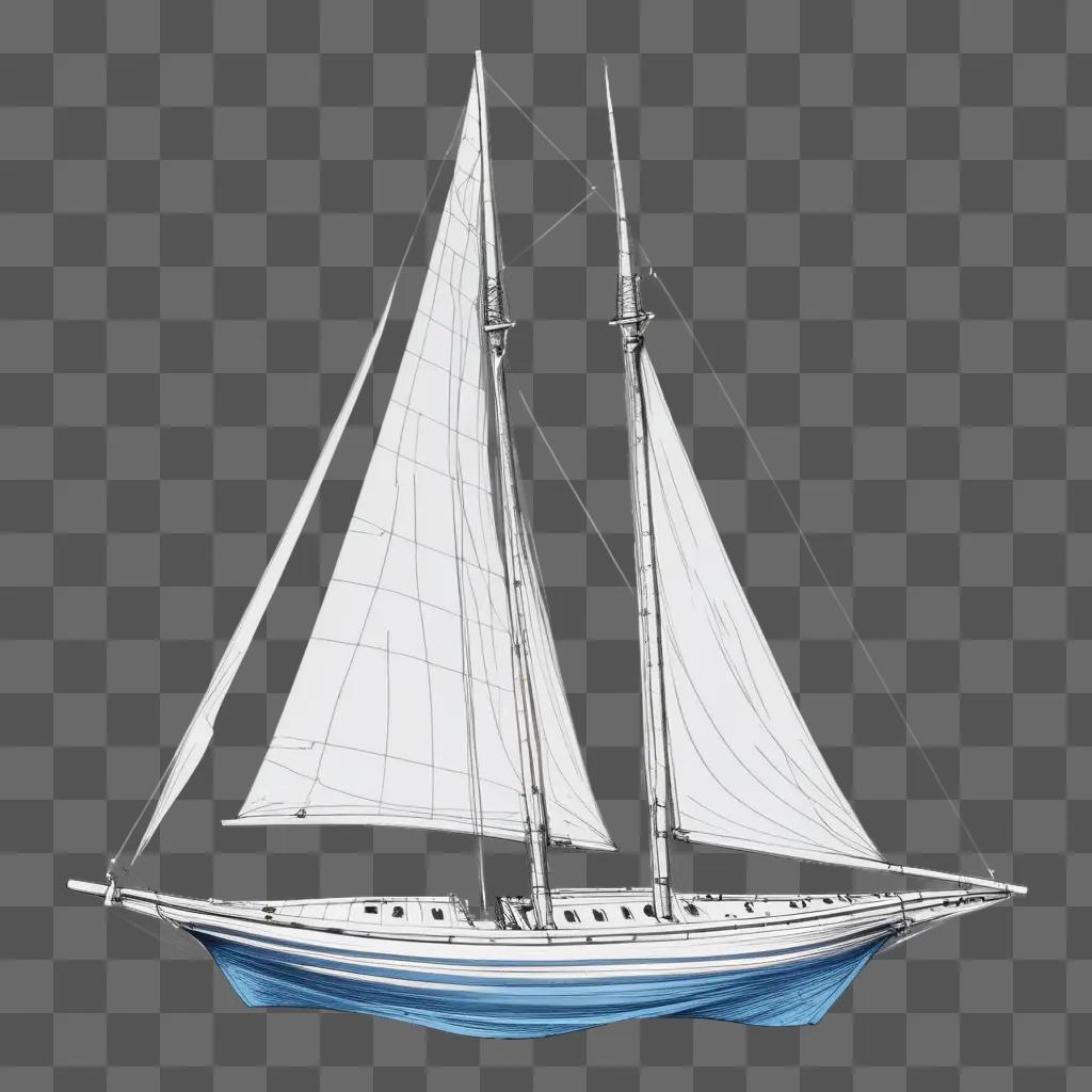 灰色の背景に帆船のスケッチ