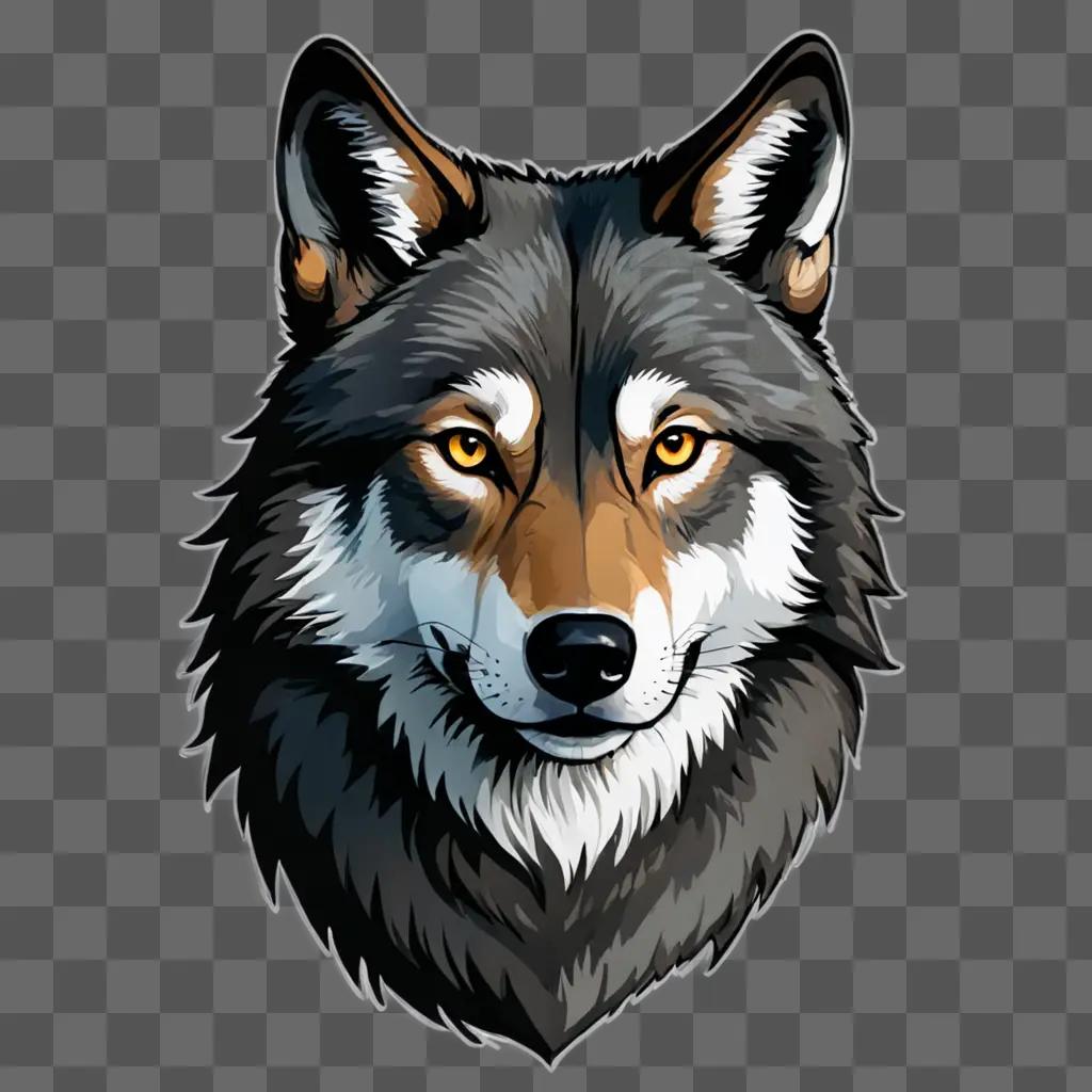 Sketch of a wolf head in gray and white color