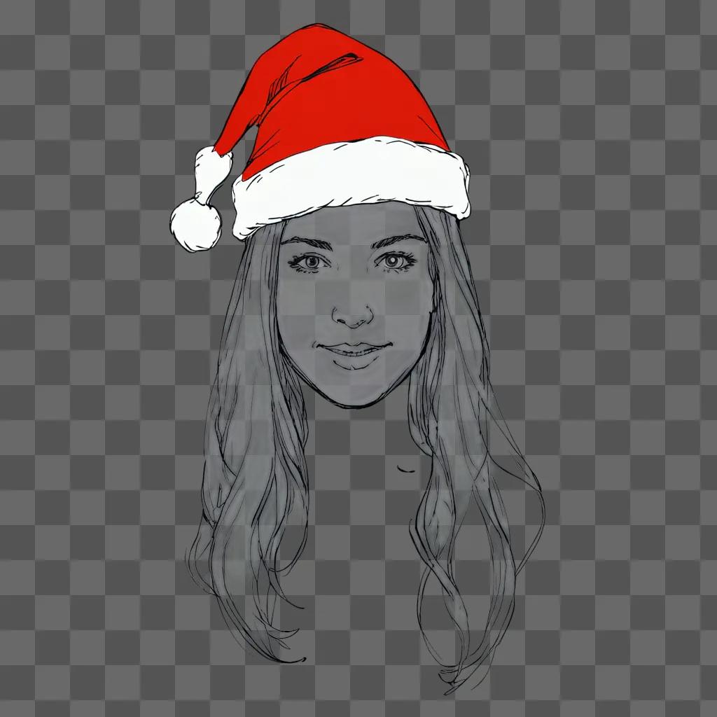 Sketch of a woman with a santa hat on her head