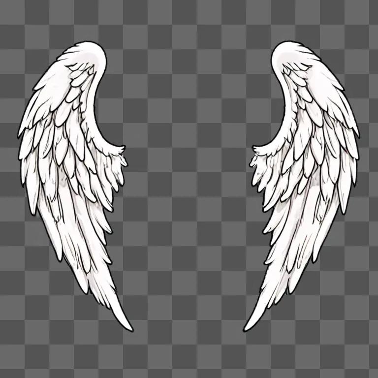 Sketch of angel wings against a grey background