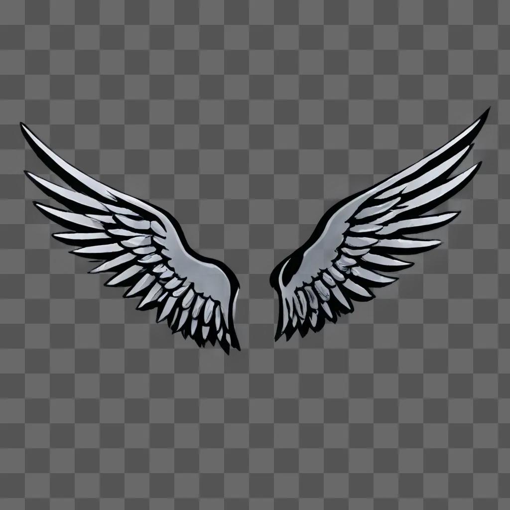 Sketch of angel wings on a gray background