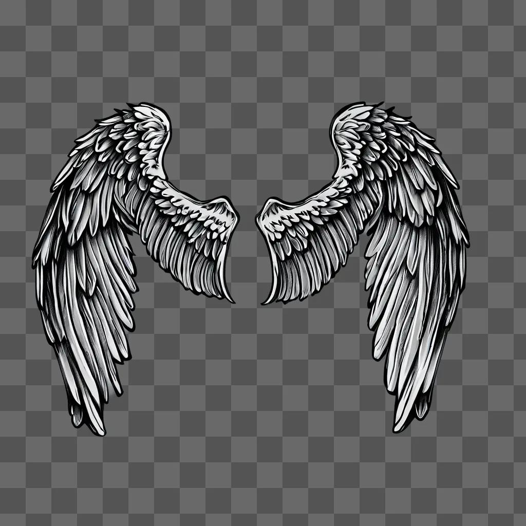 Sketch of angel wings on gray background