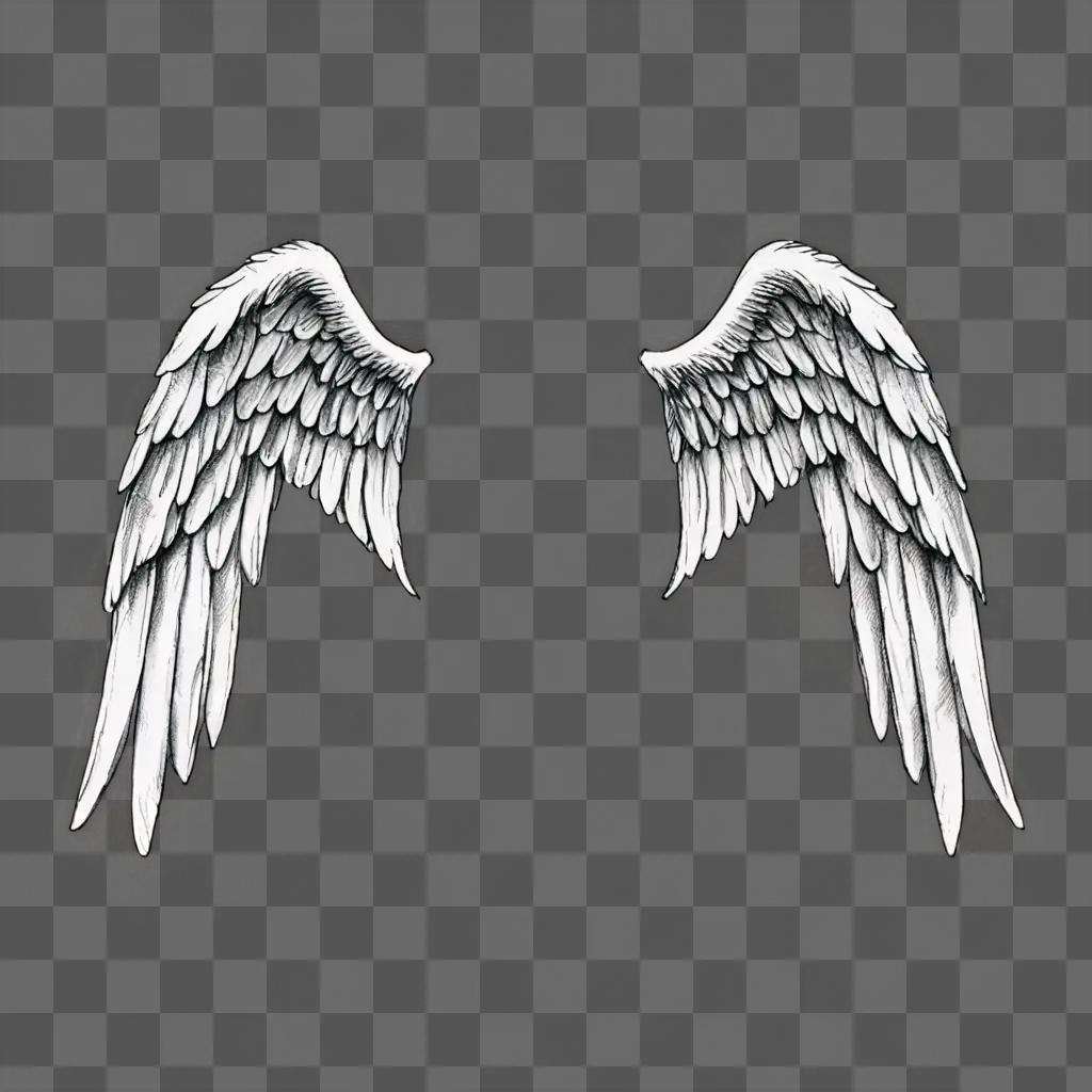 Sketch of angel wings with black outlines