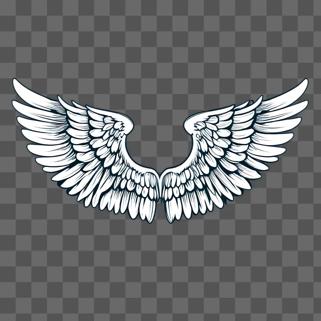 Sketch of angel wings with detailed feathering