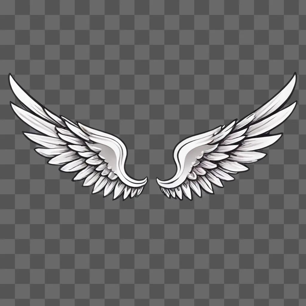 Sketch of two angel wings against a grey background