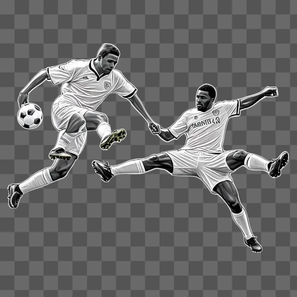 Sketch of two men playing football in the air