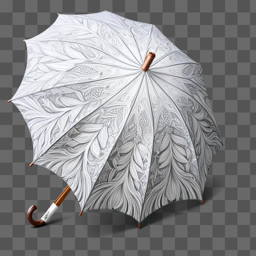 Sketch umbrella drawing with intricate designs and a copper handle