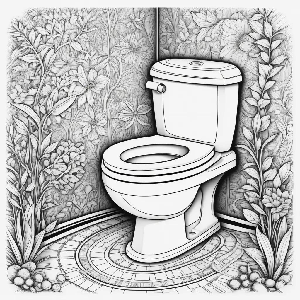 スキビディトイレ ぬりえ:トイレ、花、床、お絵かき