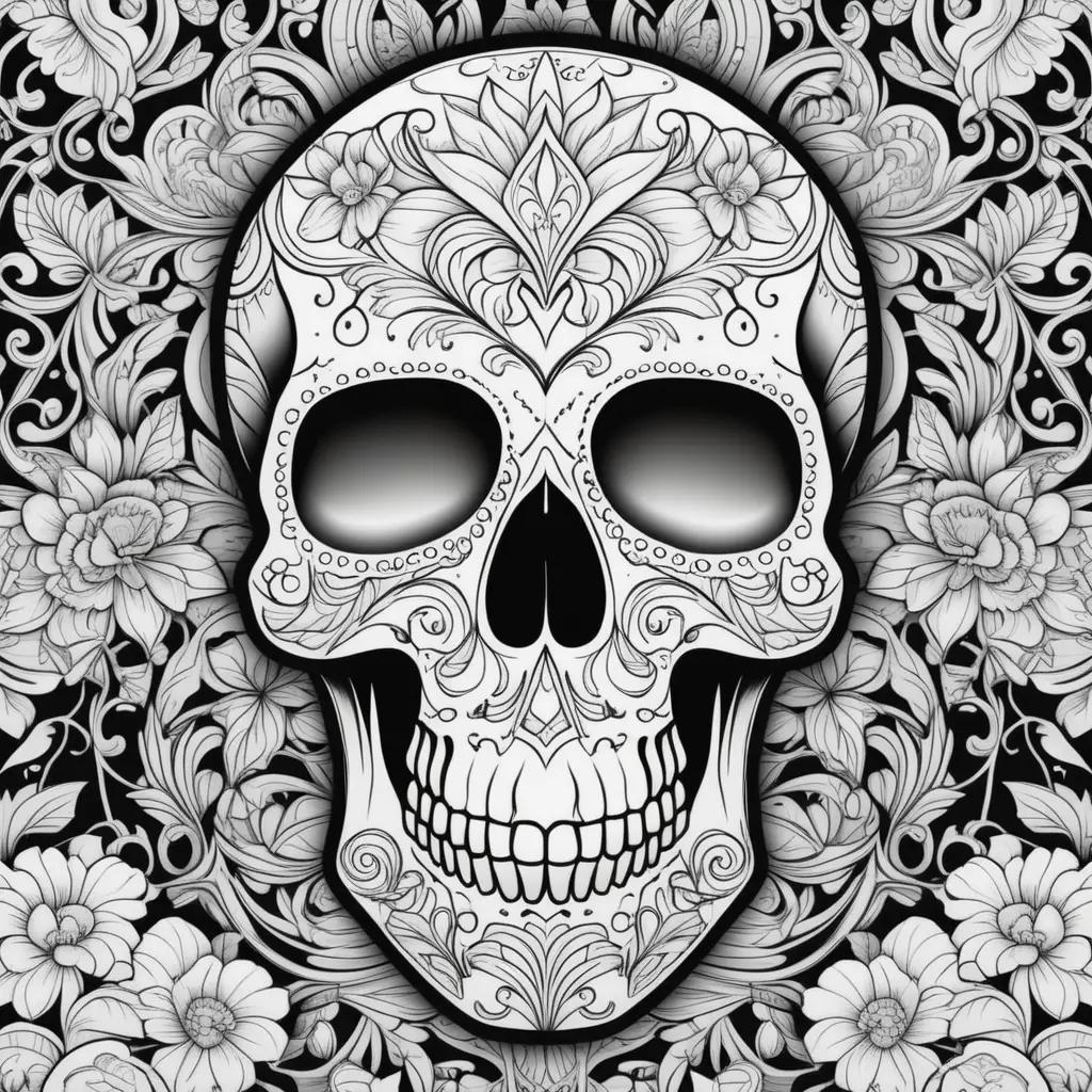 Skull coloring pages featuring intricate designs and patterns