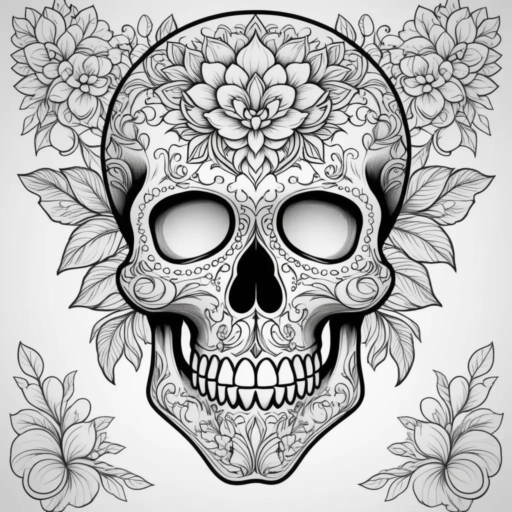 Skull coloring pages with floral designs on background