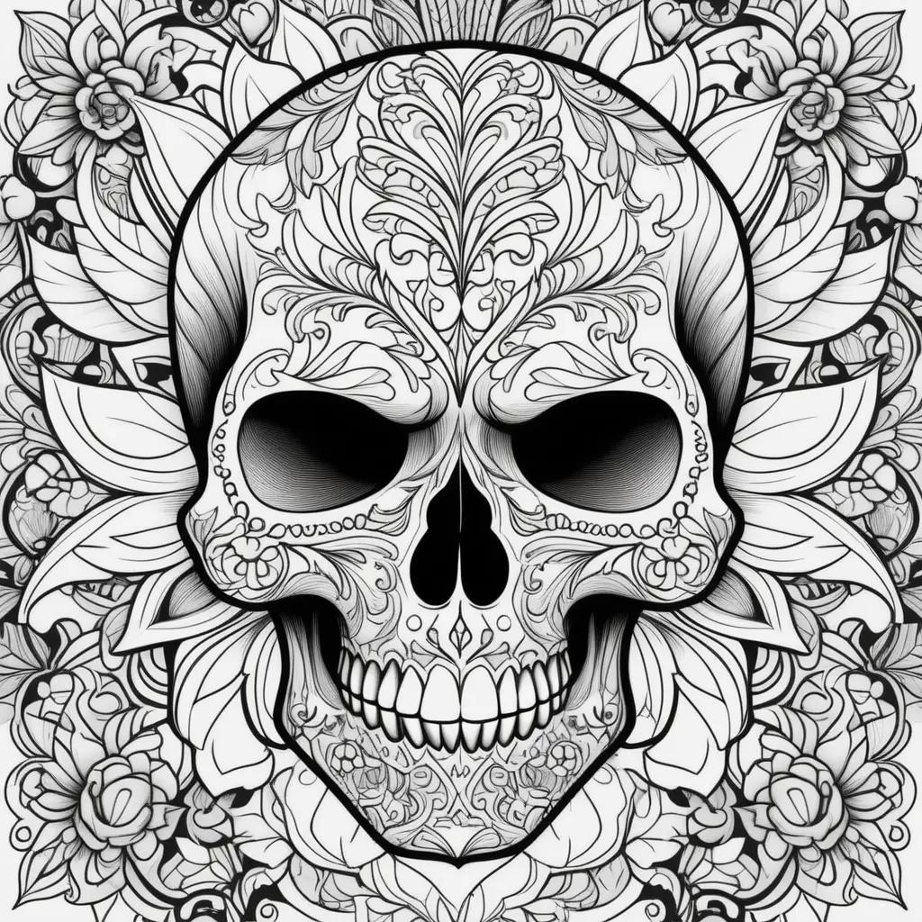 Skull coloring pages with intricate designs and black and white coloring