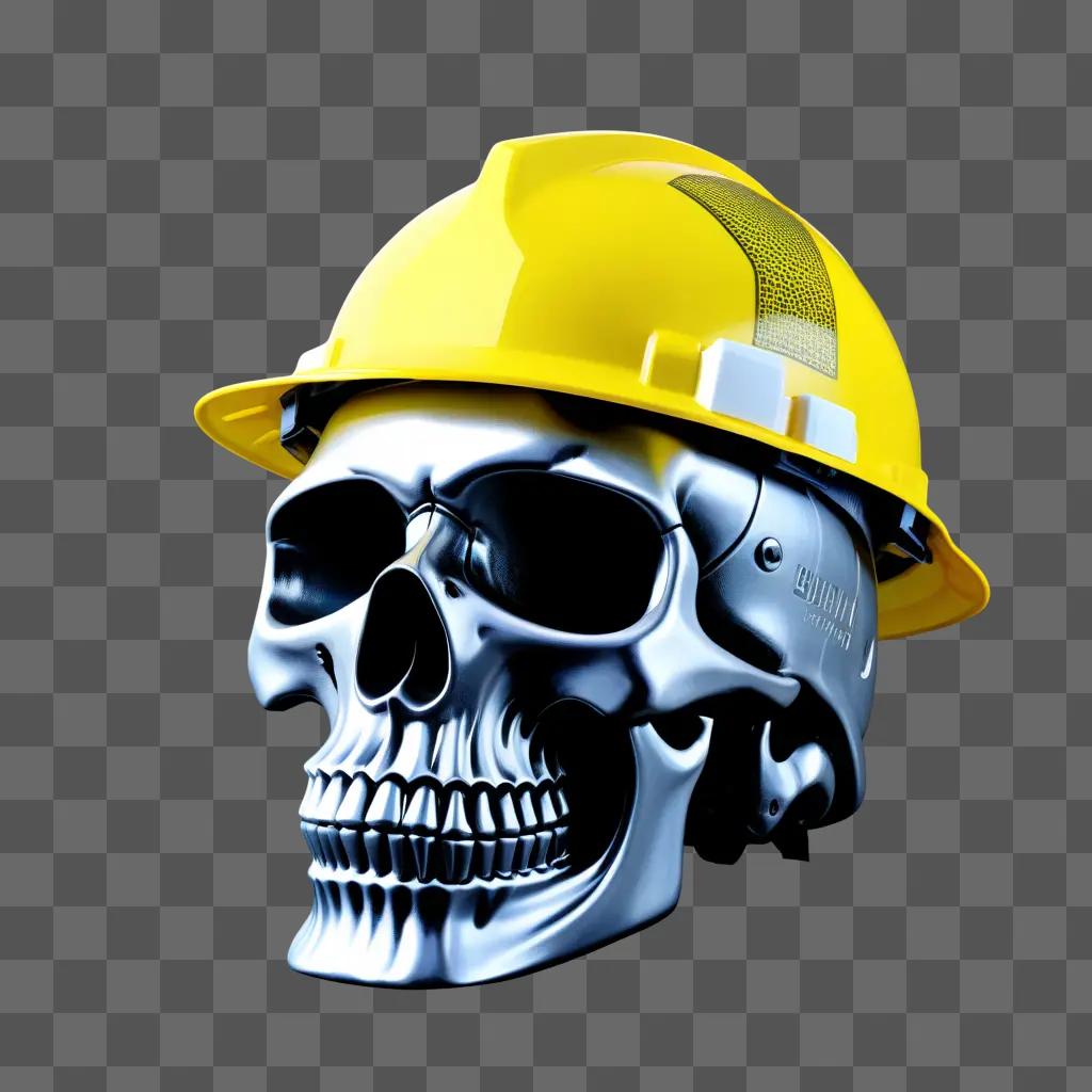 Skull wearing a hard hat, on a grey background