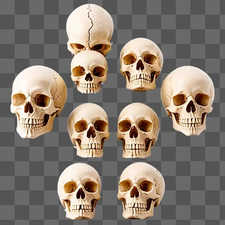 Skulls with cracked faces and holes in them