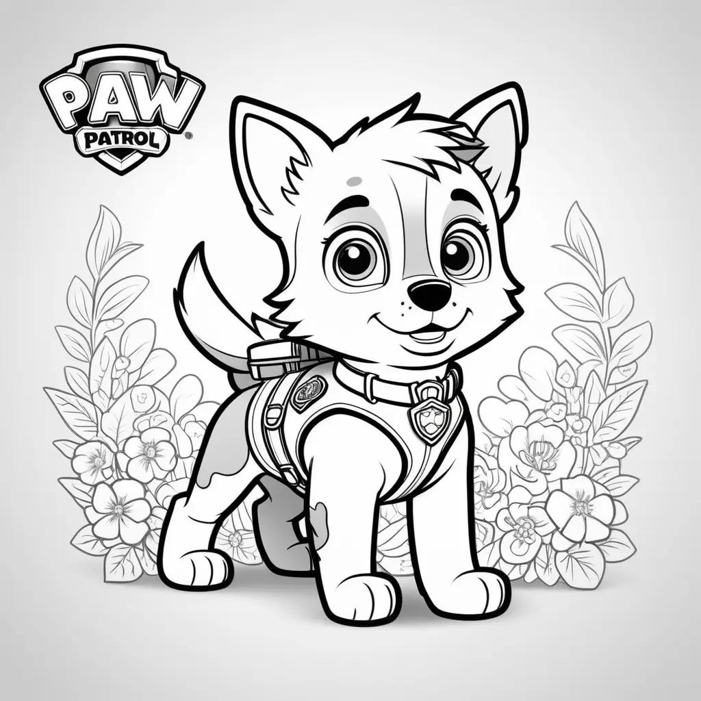 Skye from Paw Patrol coloring page with flowers