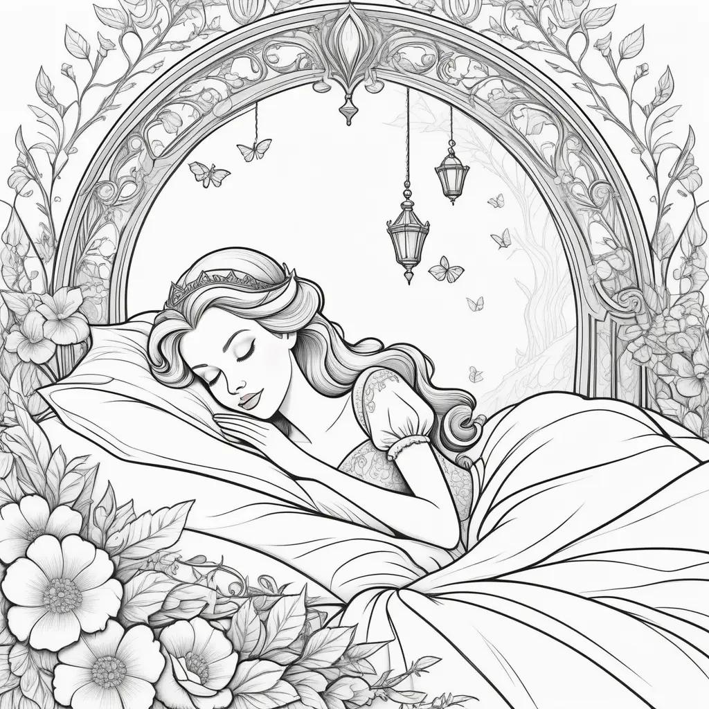 Sleeping Beauty coloring pages: Princess Belle and the enchanted roses