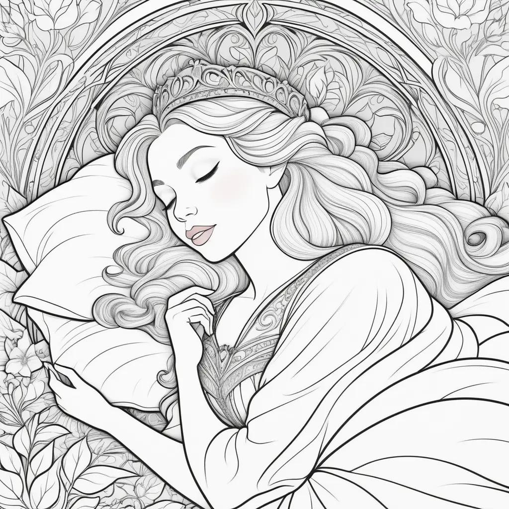 Sleeping Beauty coloring pages featuring a princess and a crown