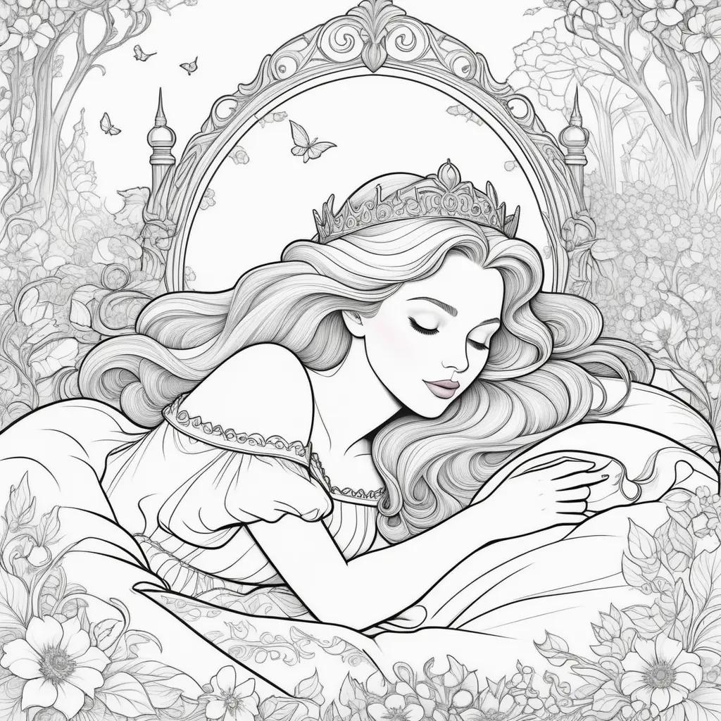 Sleeping Beauty coloring pages with a crown