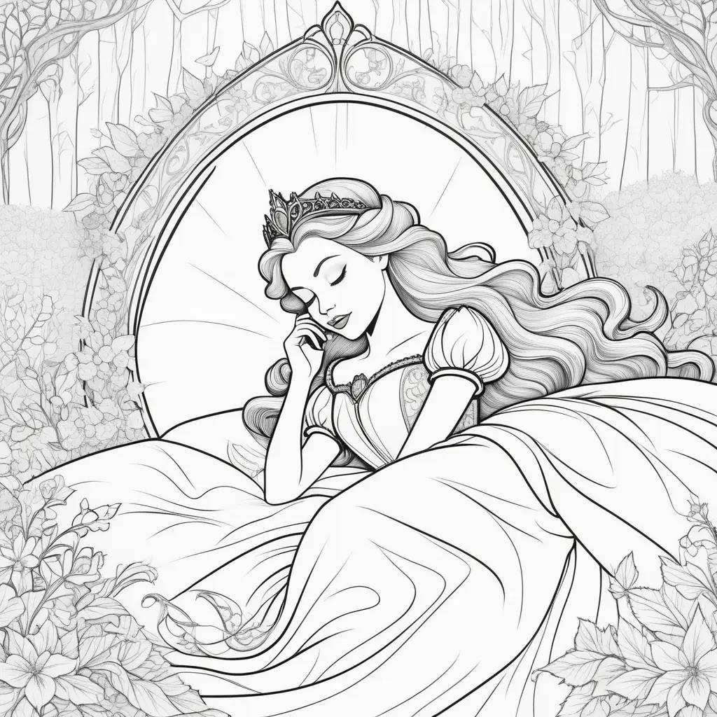 Sleeping Beauty coloring pages with black and white illustrations