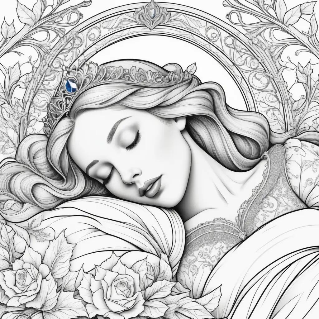 Sleeping Beauty coloring pages with intricate design and line art