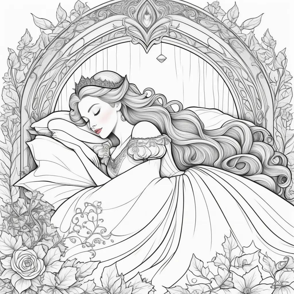 Sleeping Beauty coloring pages with princess and roses