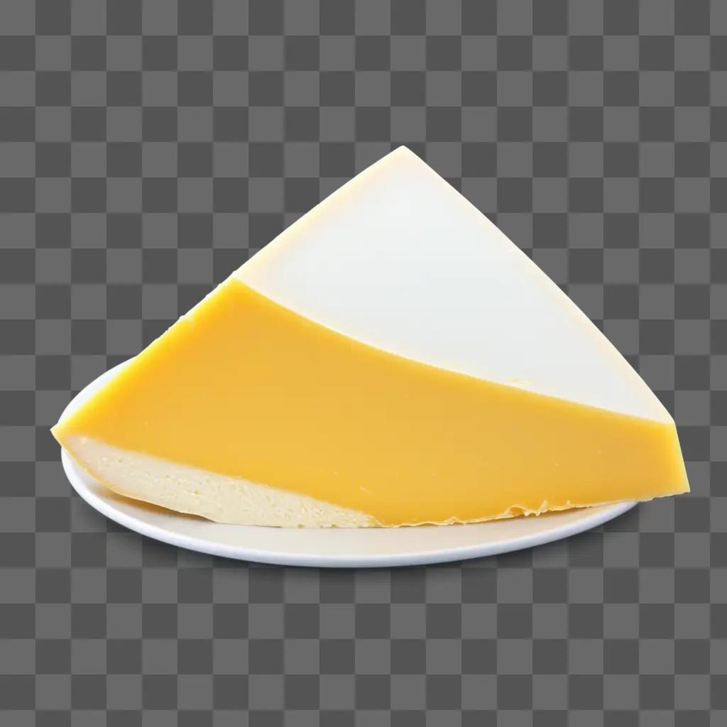 Slice of cheese on a plate on a yellow background