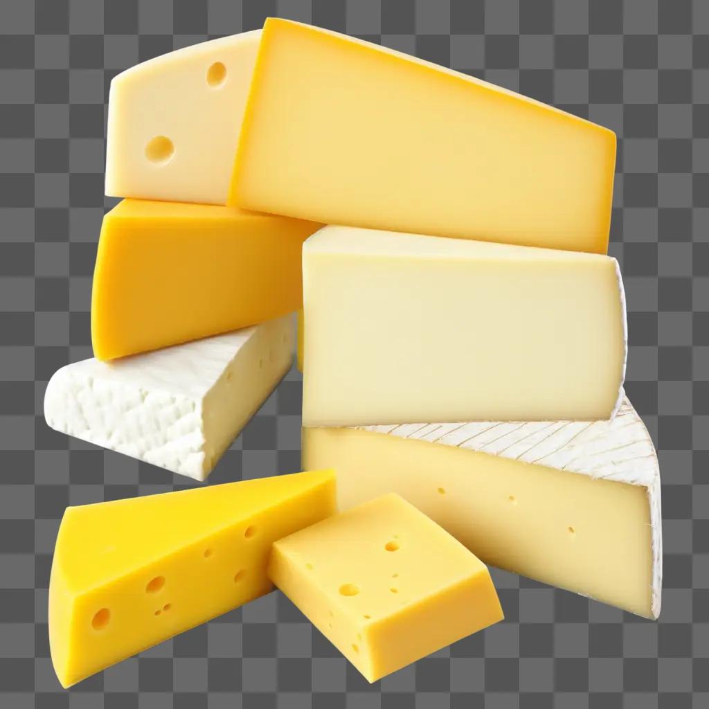 Sliced cheese displayed on a yellow background