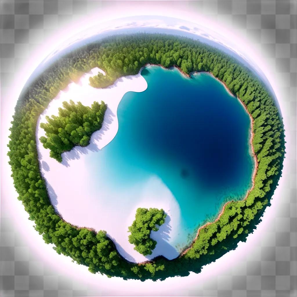 Small planet with glacier and trees