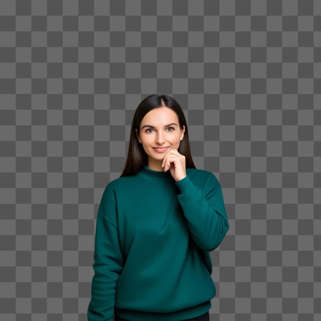 Smart girl posing in green sweatshirt