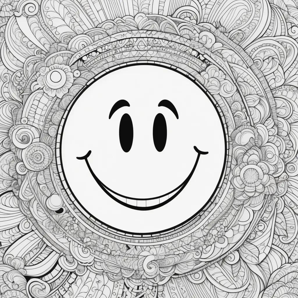 Smiley Face Coloring Page with intricate designs