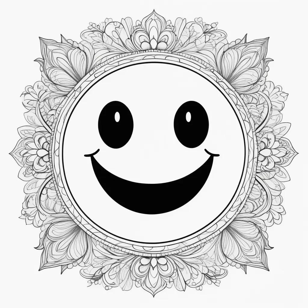Smiley face coloring page with black and white lines