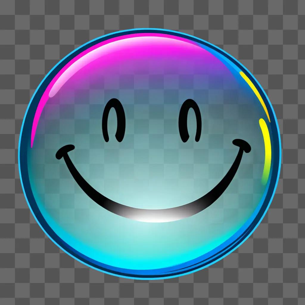 Smiley face in a bubble, blue and pink colors