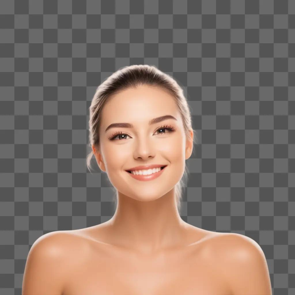 Smiling girl with transparent lashes in front of a light background