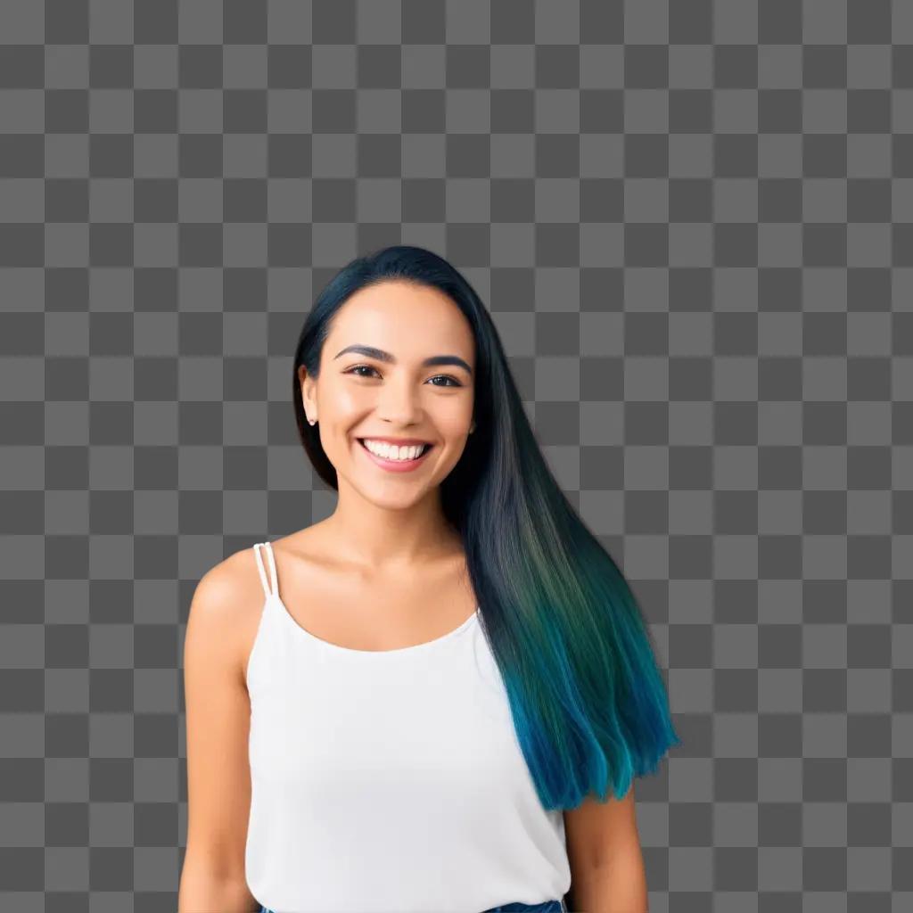 Smiling woman with blue hair