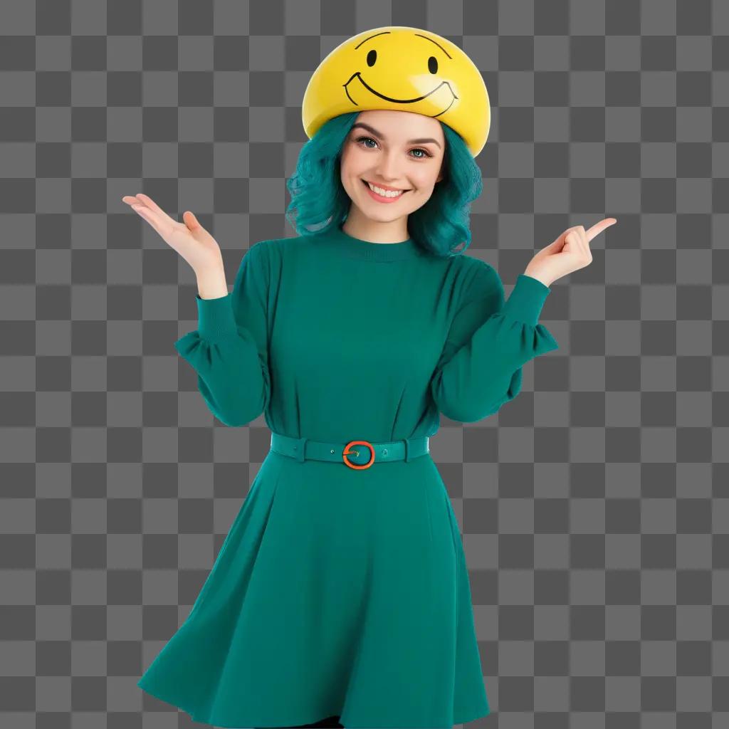 Smiling woman with smiley clipart on her hat