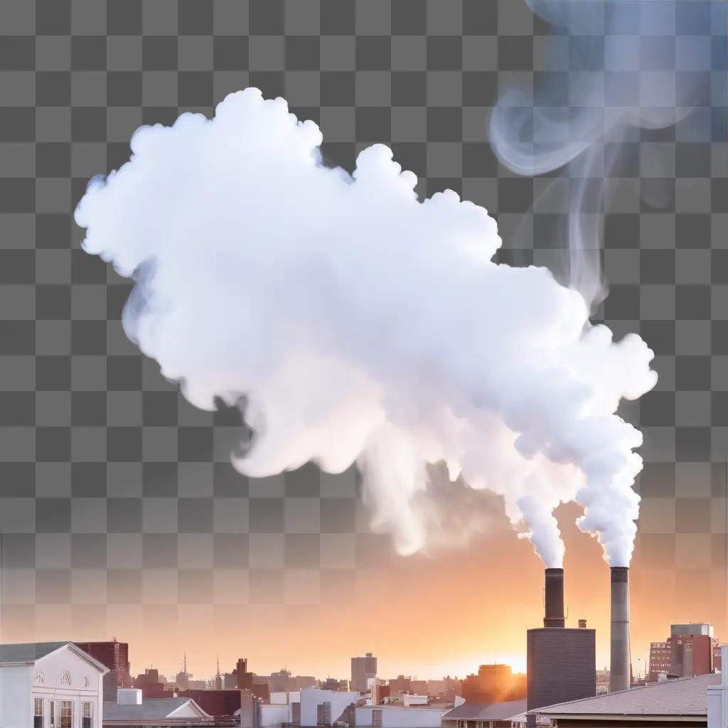 Smoke billows from industrial buildings in the evening sky