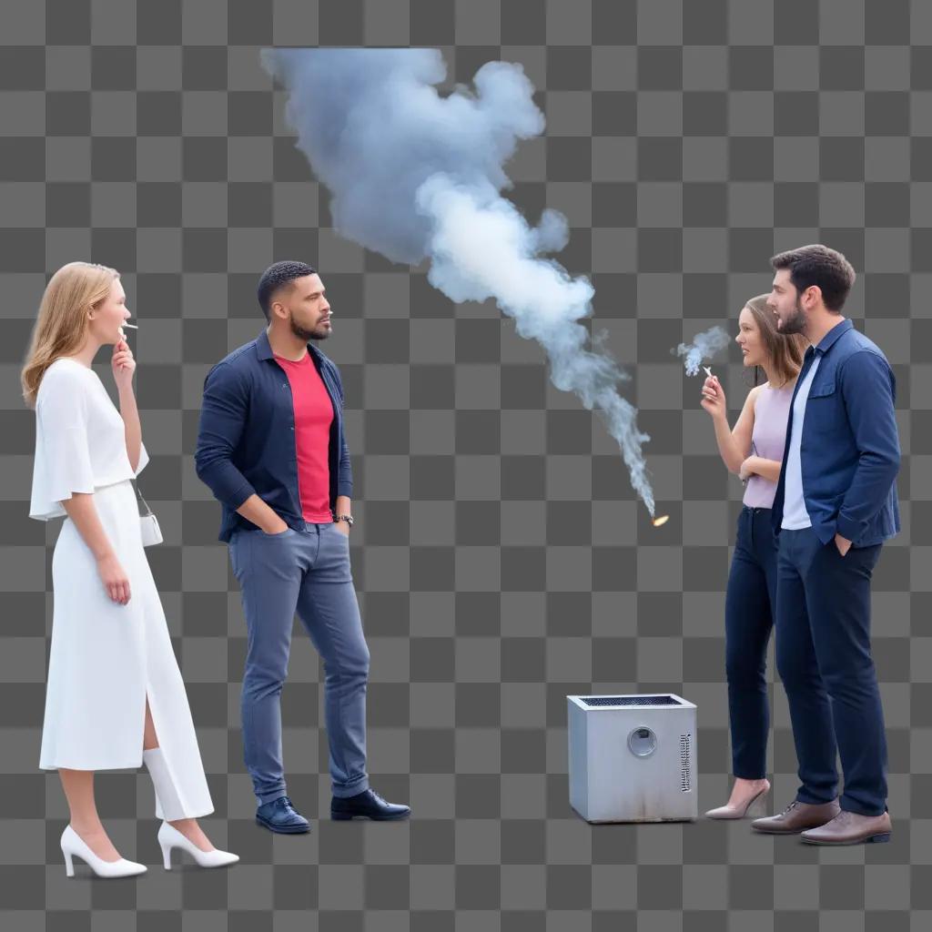 Smokers stand in front of a smoking device