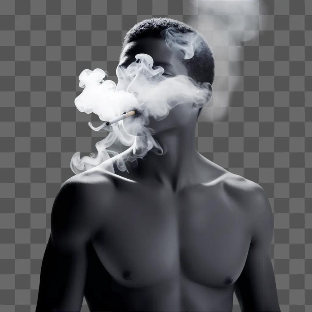 Smoking in the dark with a black and white background