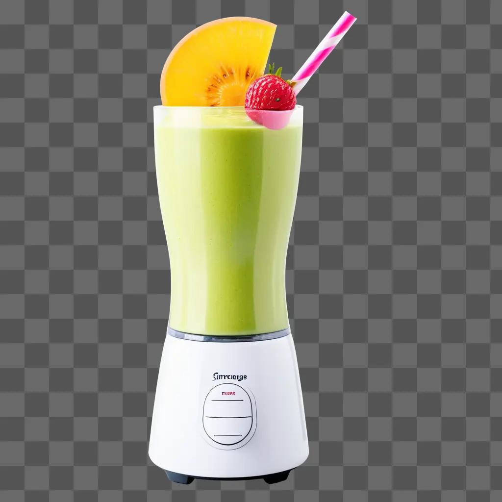 Smoothie with fruit and a straw in a glass