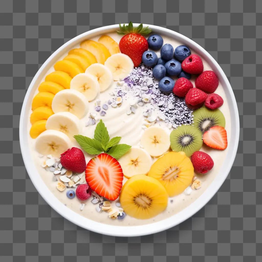 Smoothie with fruit and yogurt on plate