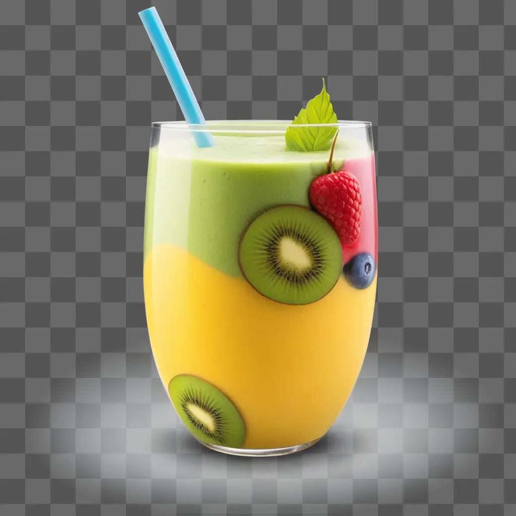 Smoothie with kiwi and blueberries on a table