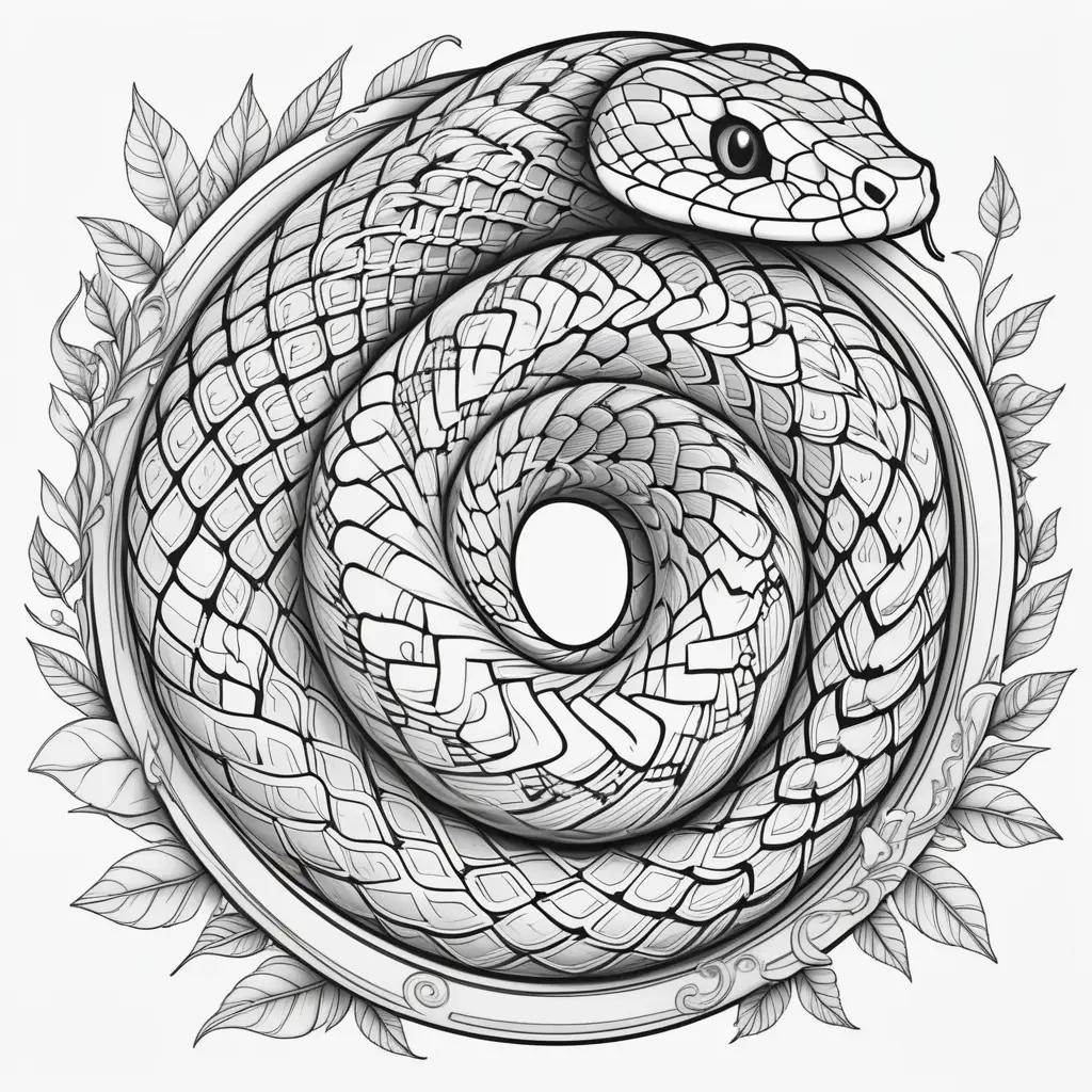 Snake Coloring Pages - A snake is the central focus of this black and white illustration