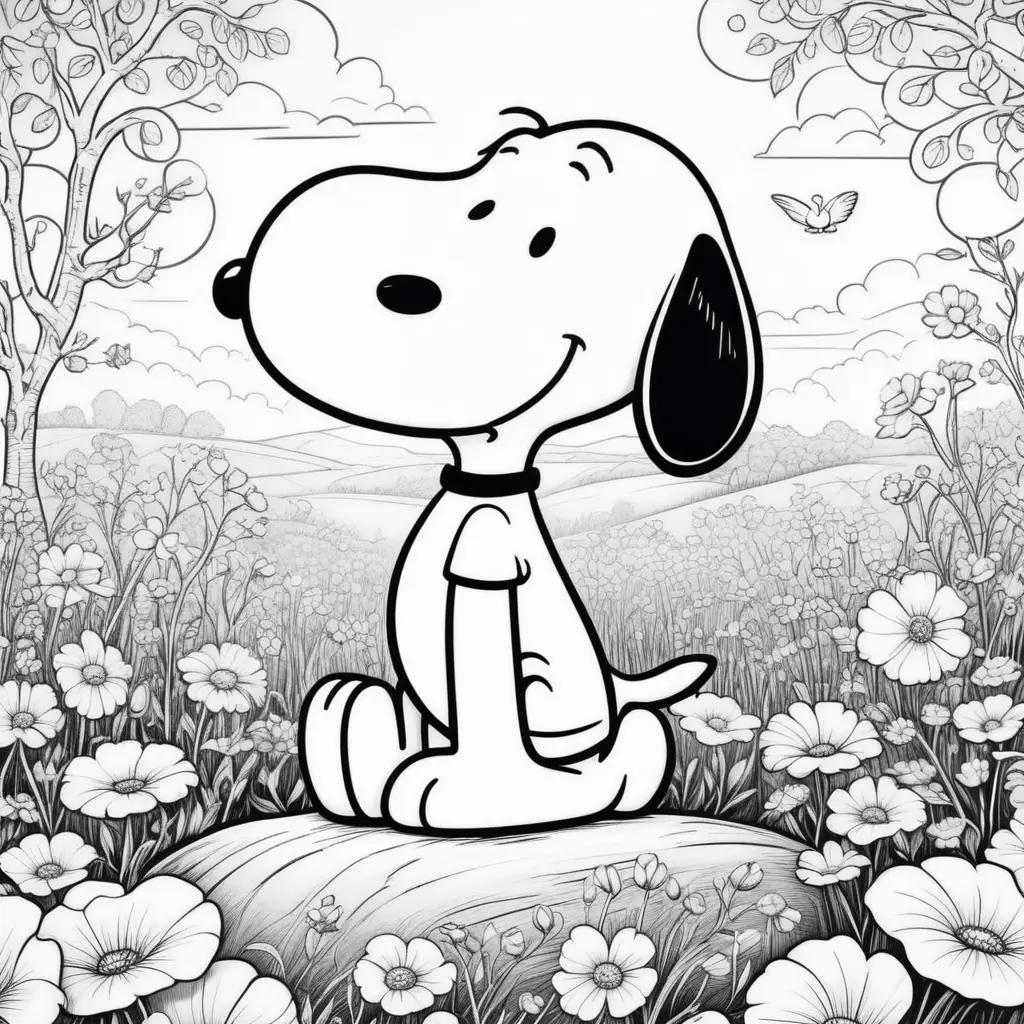 Snoopy Coloring Pages with Colorful Flowers