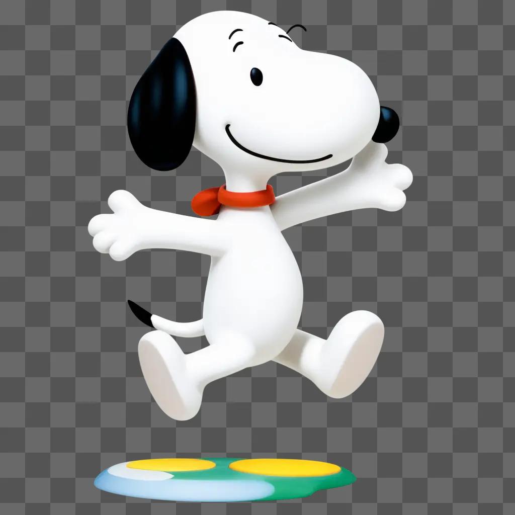 Snoopy jumping in the air with a red collar