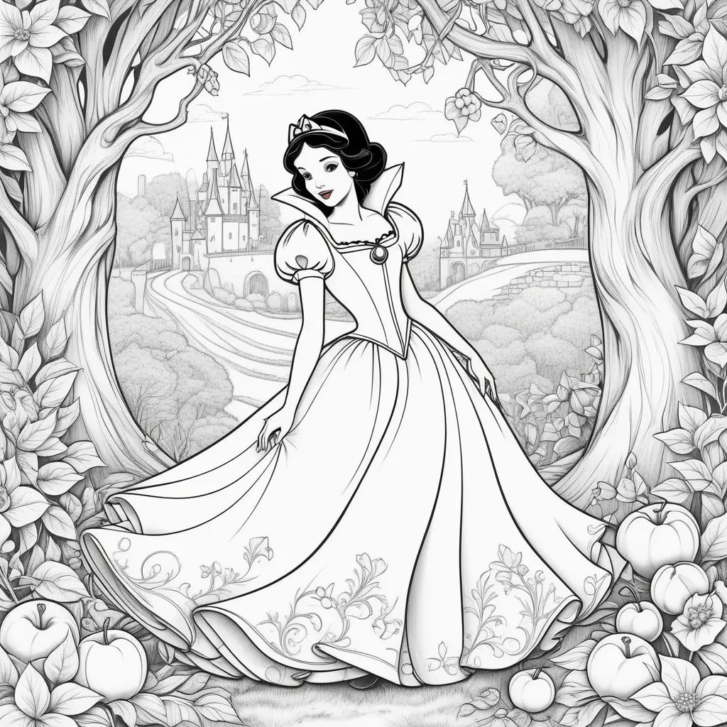 Snow White coloring pages with princess and castle