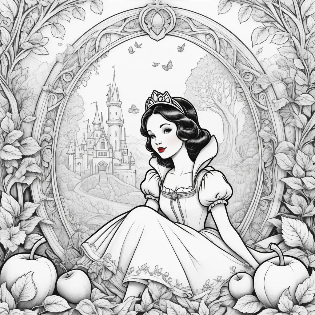 Snow White coloring pages with princess and castle