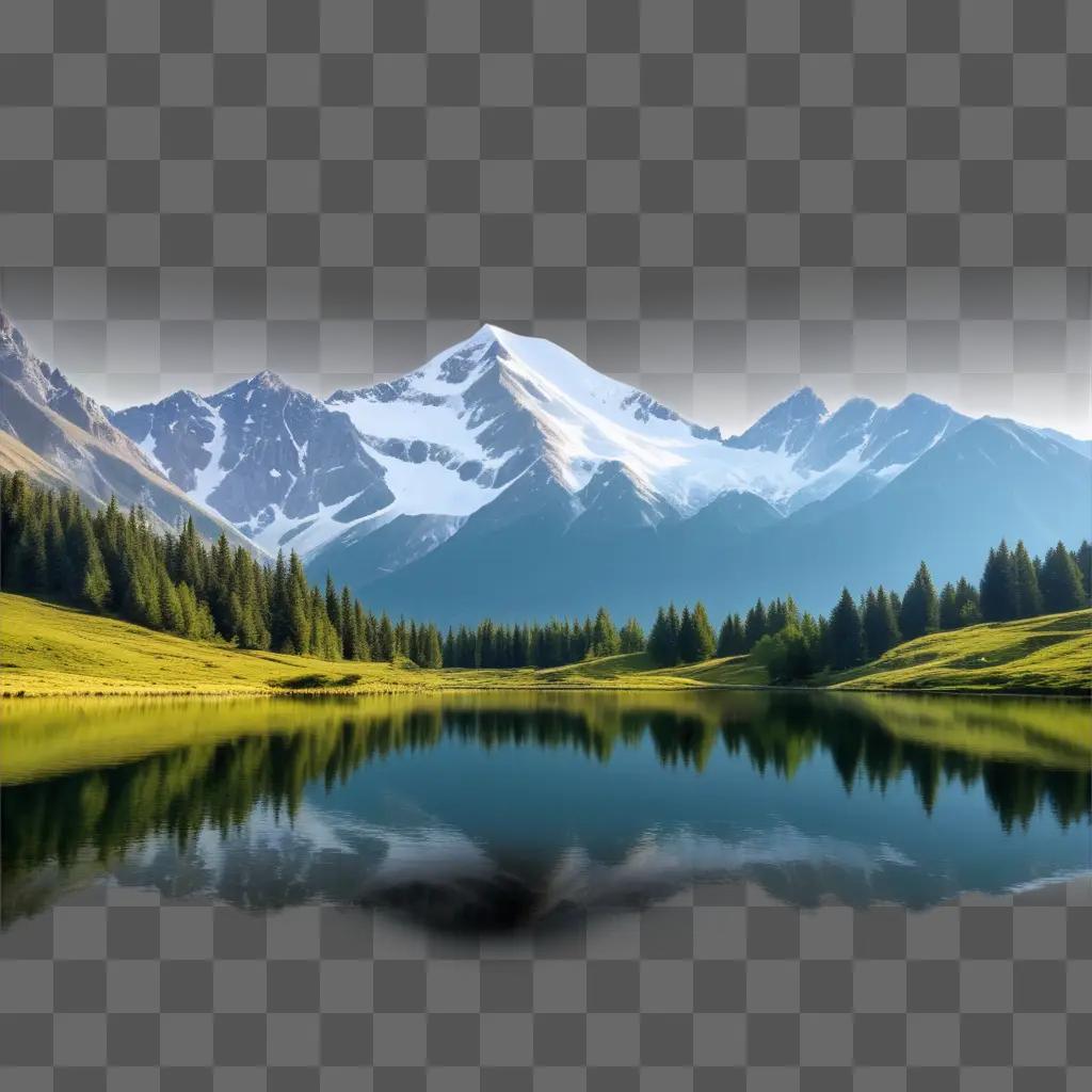 Snow-capped mountains reflect in a serene lake